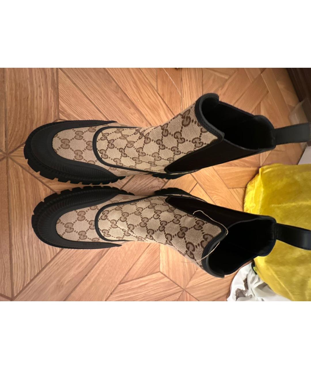 GUCCI Бежевые текстильные высокие ботинки, фото 2