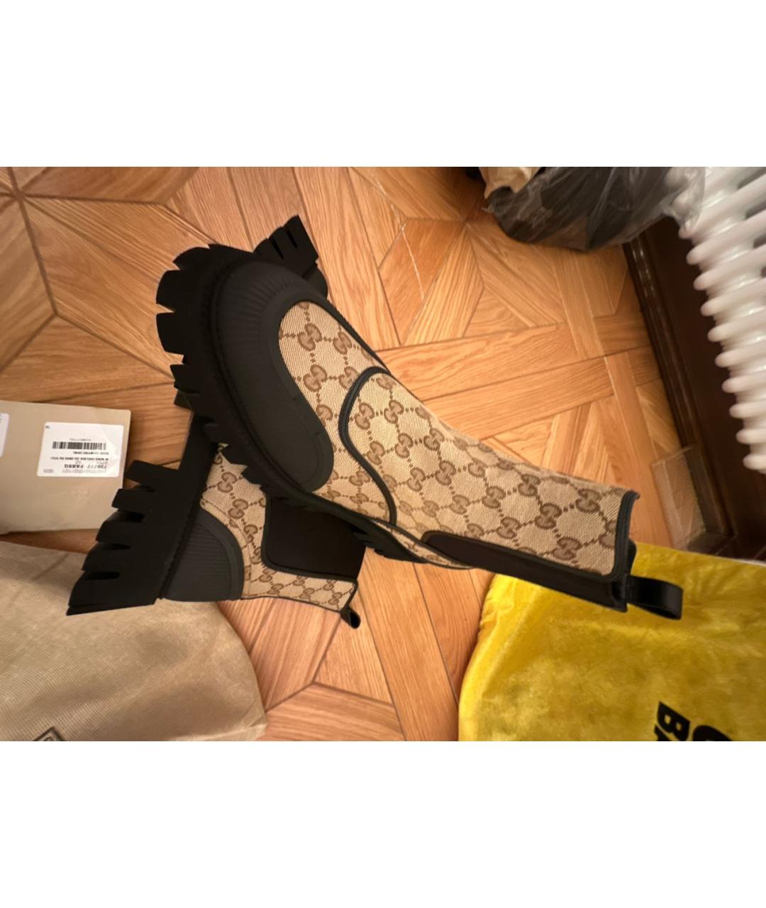 GUCCI Бежевые текстильные высокие ботинки, фото 8