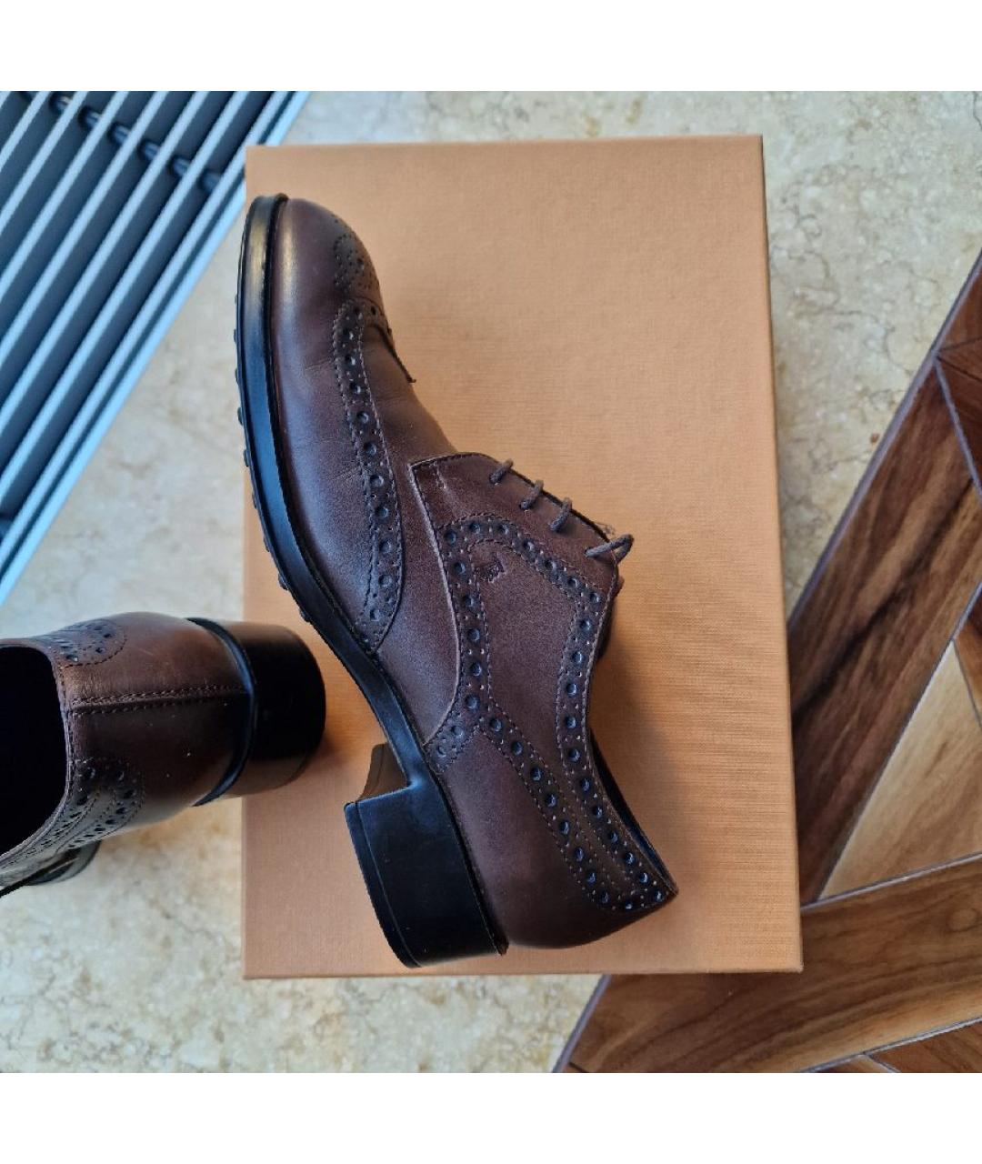 TOD'S Коричневые кожаные брогги и оксфорды, фото 9