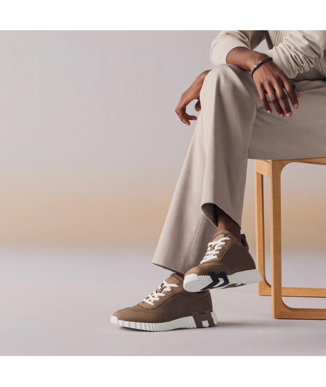 HERMES Хаки кожаные низкие кроссовки / кеды, фото 2