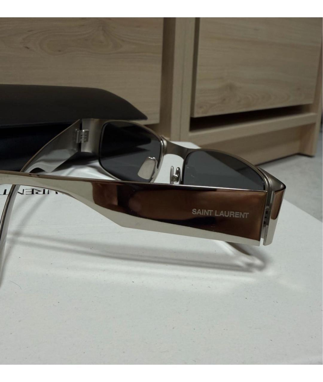 SAINT LAURENT Серебряные металлические солнцезащитные очки, фото 3