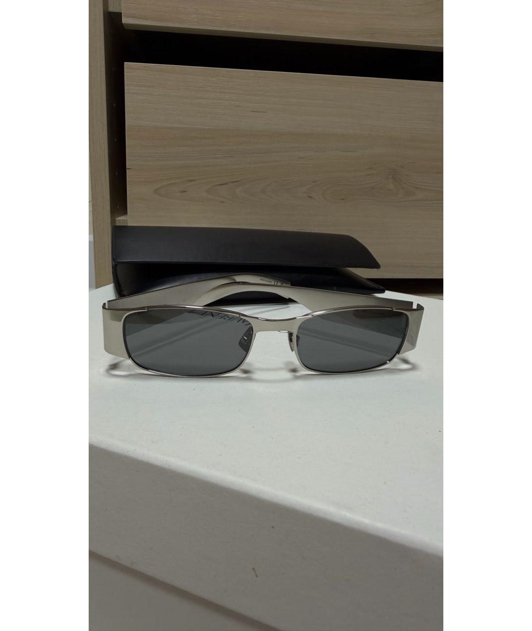 SAINT LAURENT Серебряные металлические солнцезащитные очки, фото 6