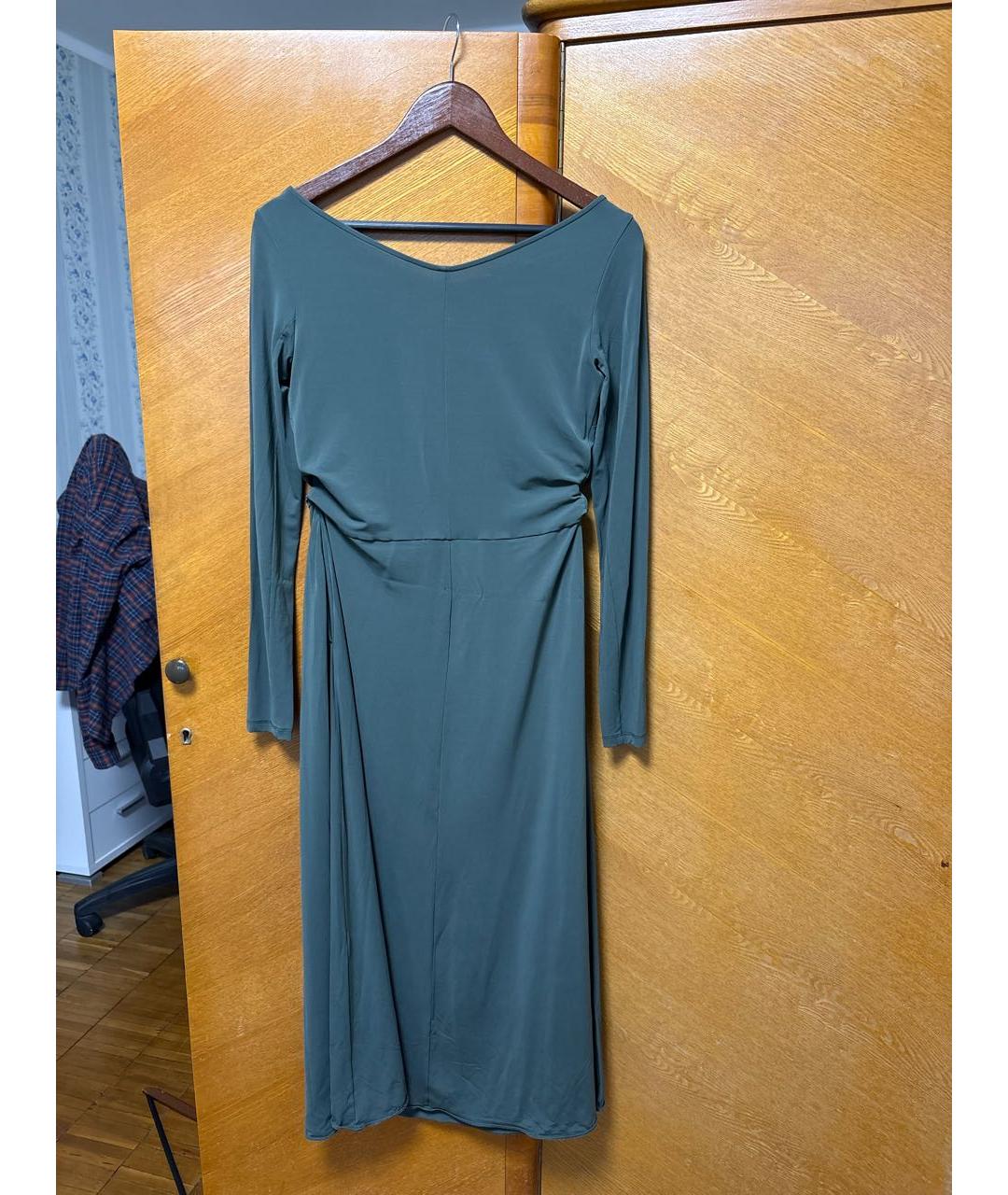 MAX MARA Хаки вискозное повседневное платье, фото 2