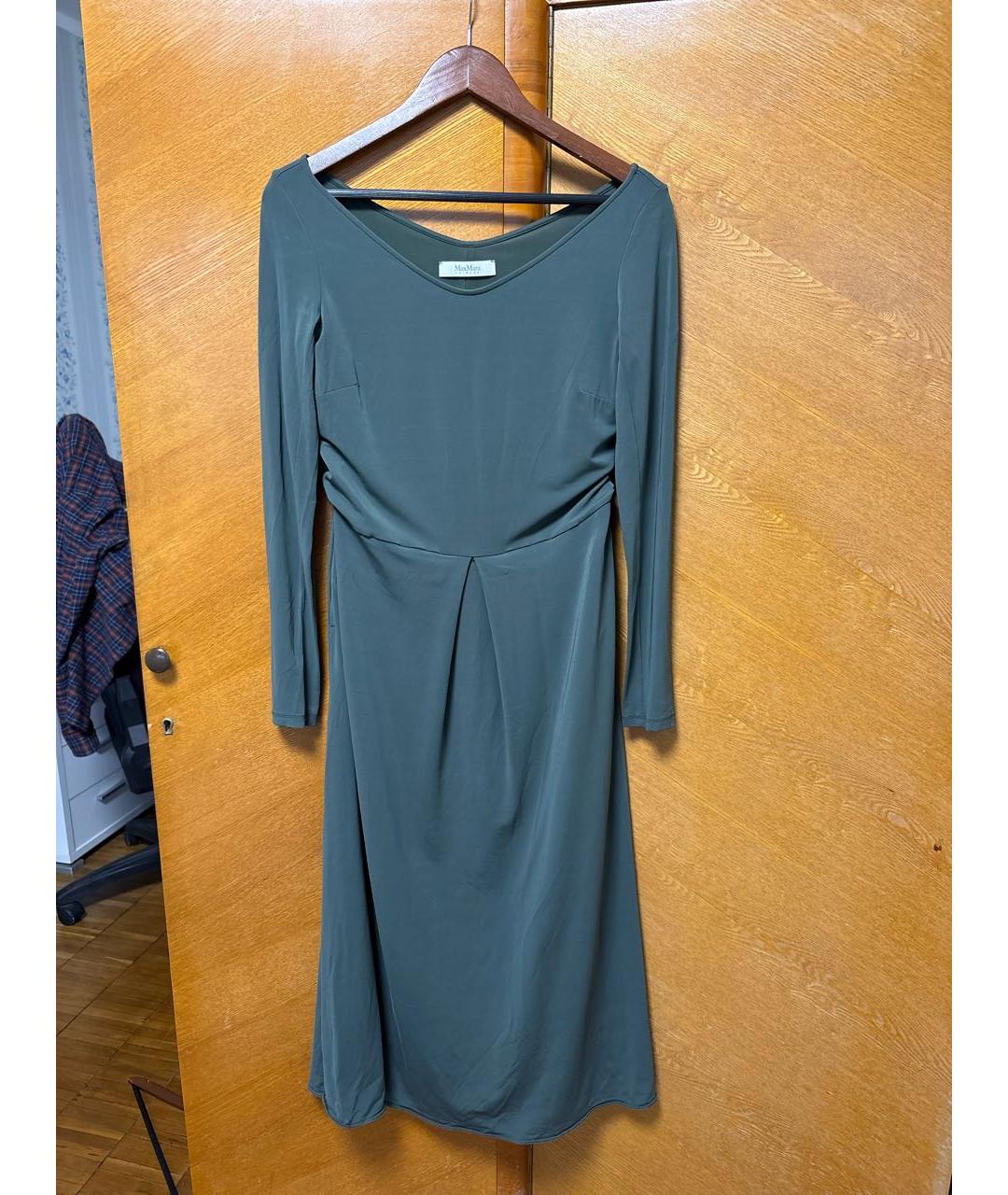 MAX MARA Хаки вискозное повседневное платье, фото 5