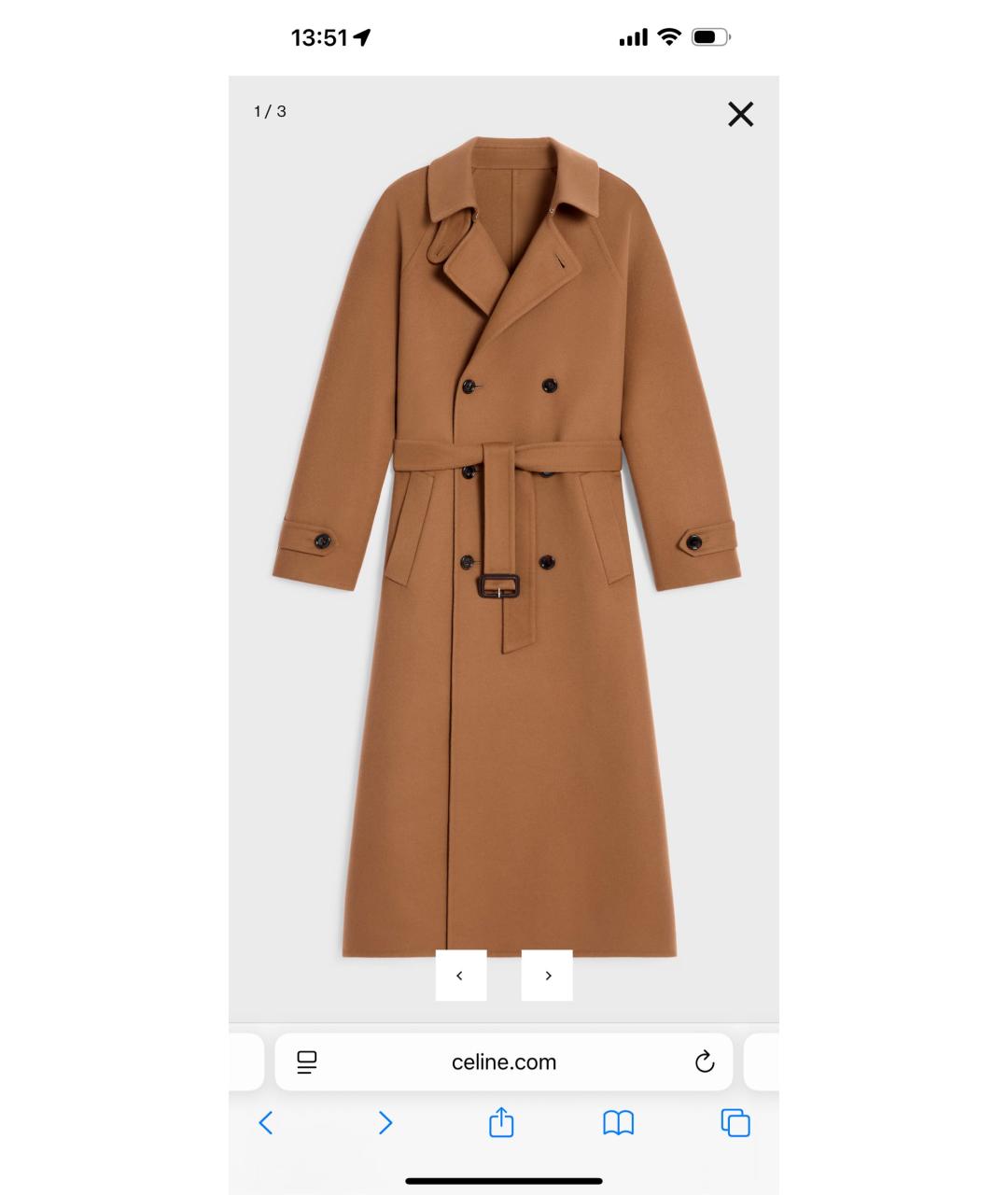 CELINE Коричневое шерстяное пальто, фото 3