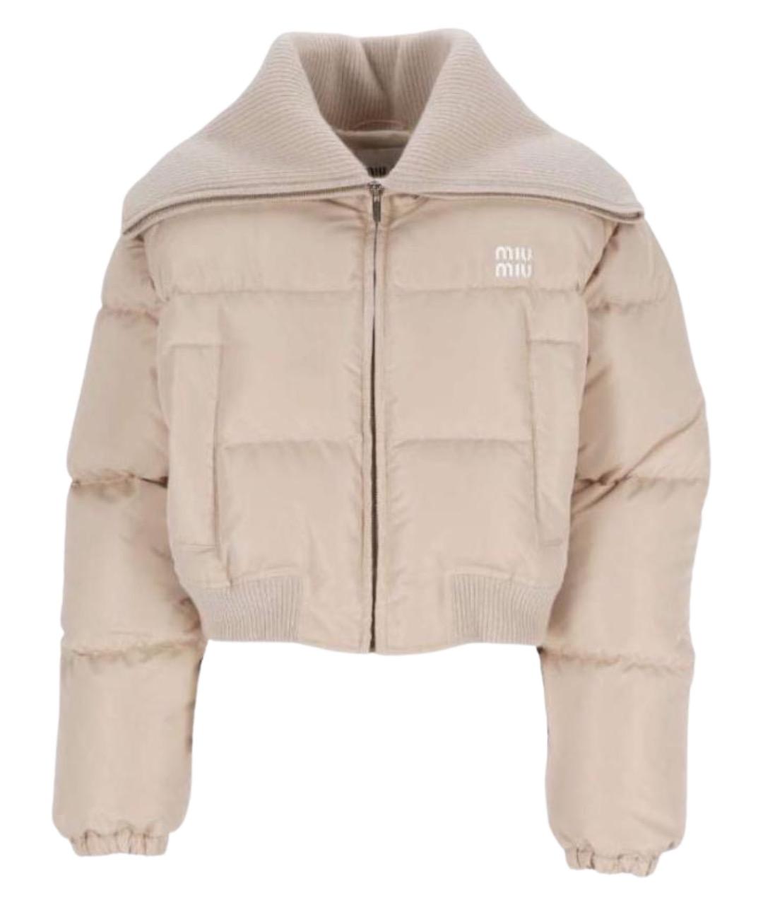 MIU MIU Бежевый полиамидовый пуховик, фото 1