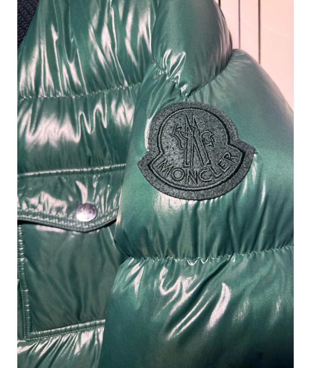 MONCLER Зеленый полиэстеровый пуховик, фото 4
