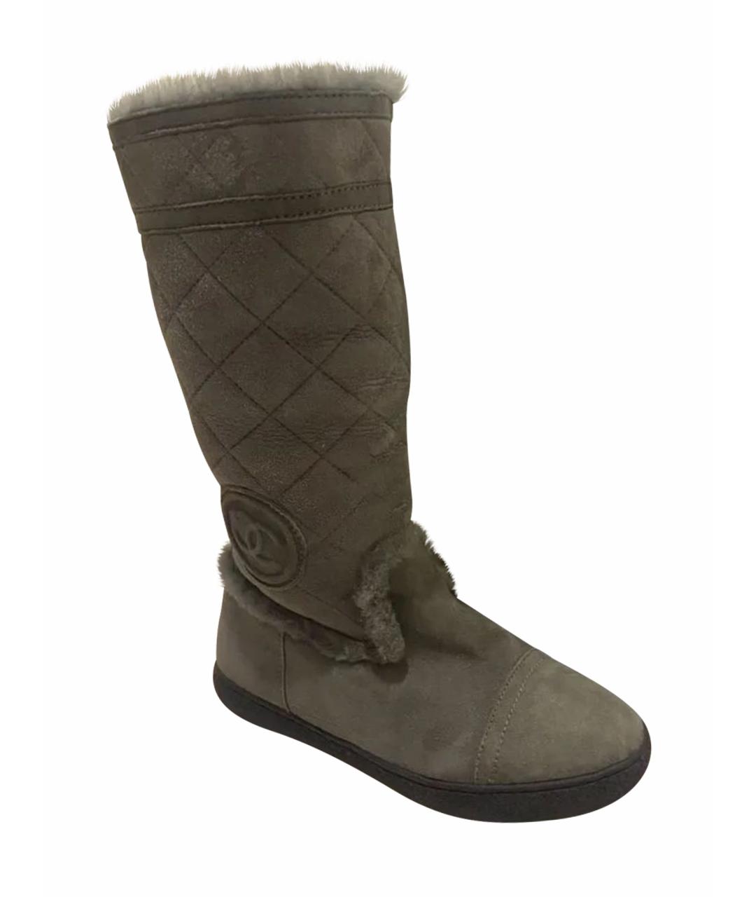 CHANEL Серые замшевые сапоги, фото 1