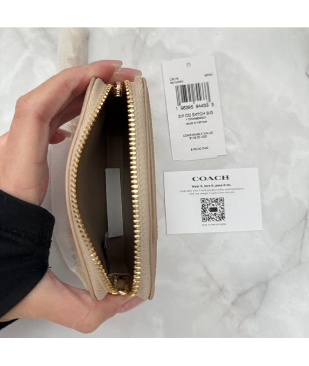 COACH Бежевый кожаный кошелек, фото 4