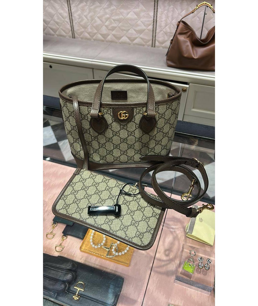 GUCCI Коричневая тканевая сумка тоут, фото 6