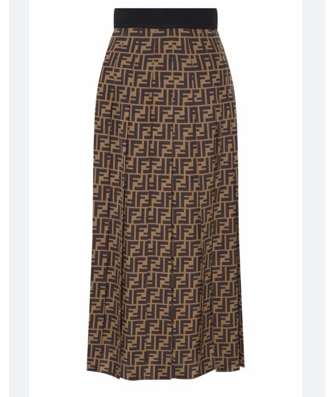 FENDI Коричневая шелковая юбка миди, фото 4