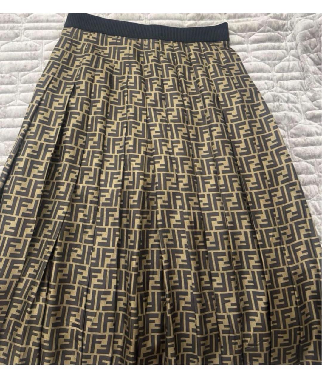 FENDI Коричневая шелковая юбка миди, фото 2