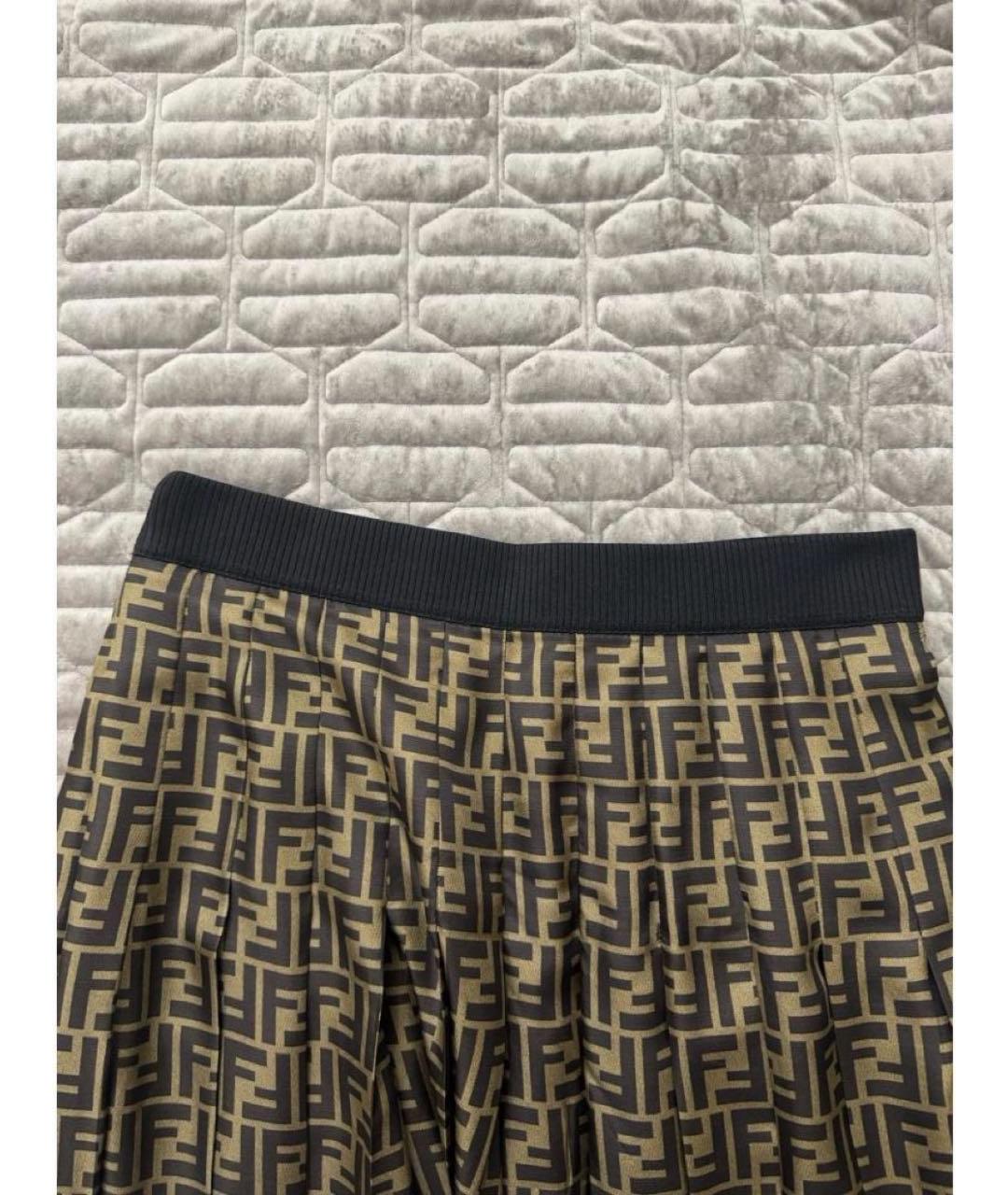 FENDI Коричневая шелковая юбка миди, фото 3