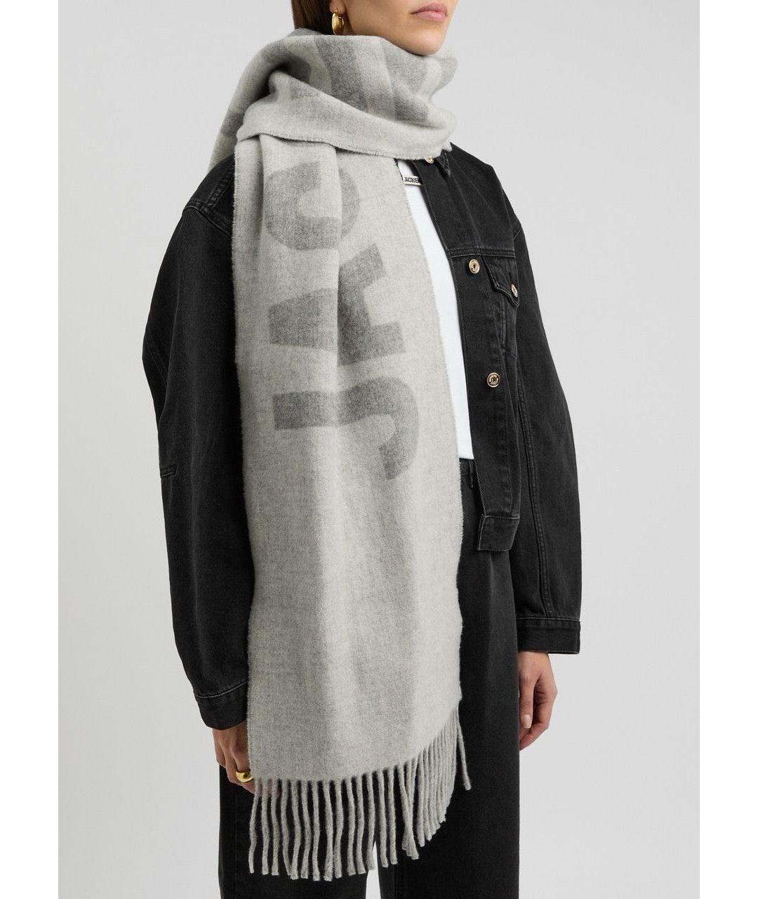 JACQUEMUS Серый шерстяной шарф, фото 2