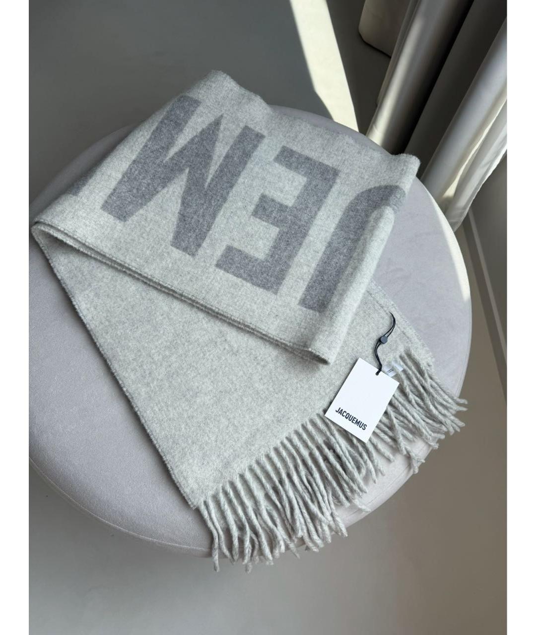 JACQUEMUS Серый шерстяной шарф, фото 5