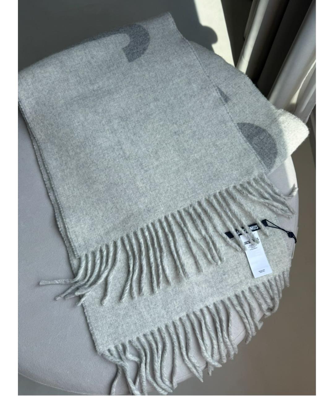 JACQUEMUS Серый шерстяной шарф, фото 6