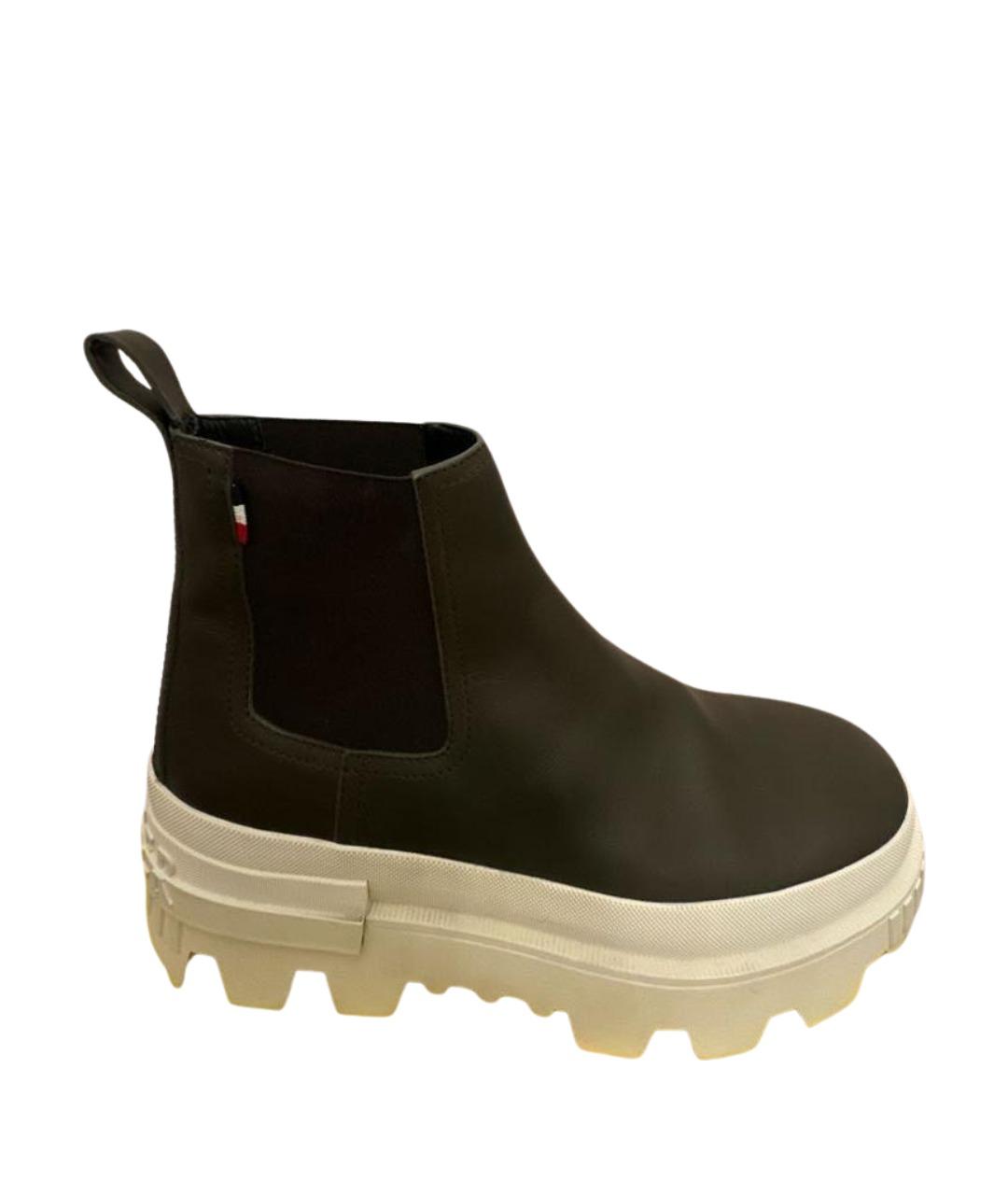 MONCLER Хаки кожаные высокие ботинки, фото 1