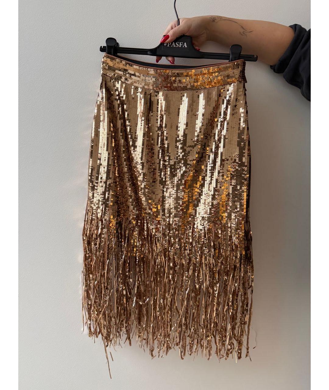 MSGM Золотая полиэстеровая юбка миди, фото 3