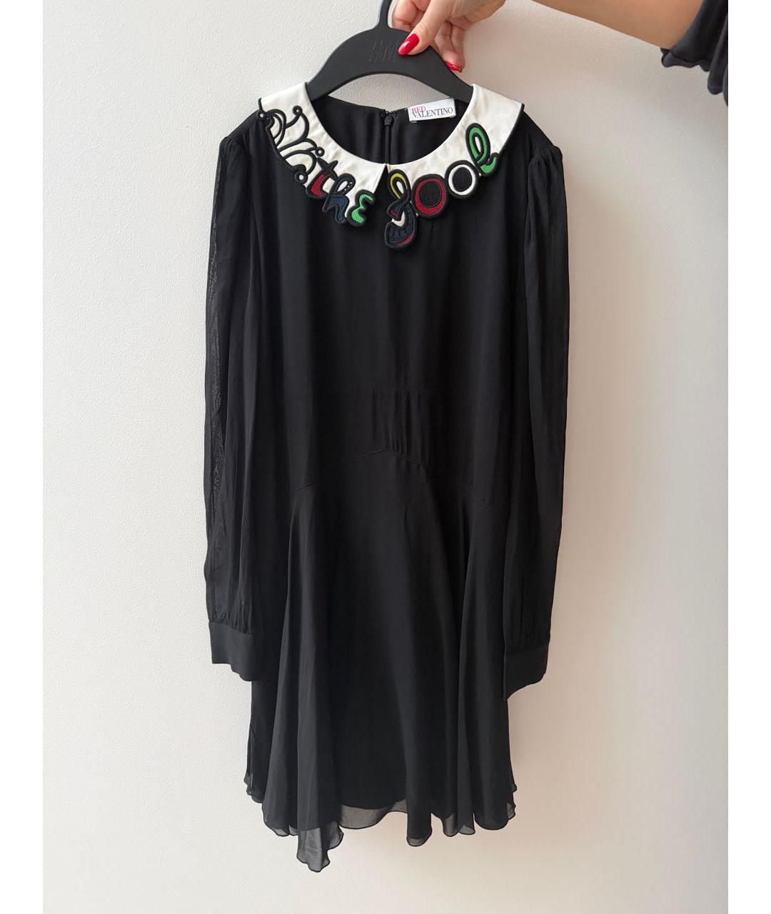 RED VALENTINO Черное шелковое платье, фото 4