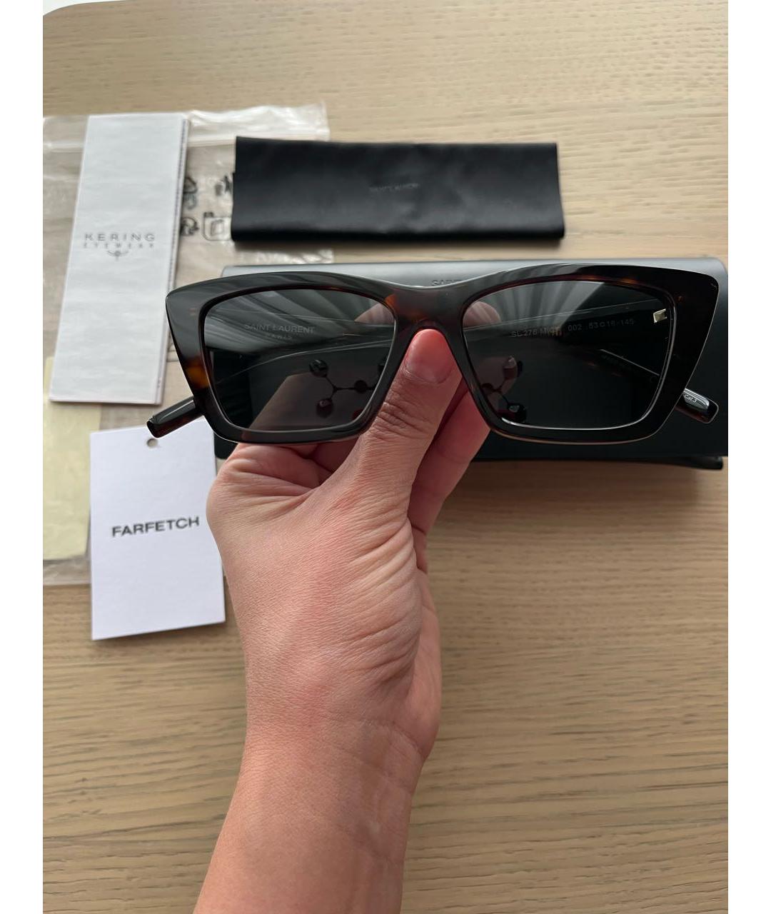 SAINT LAURENT Коричневые пластиковые солнцезащитные очки, фото 2