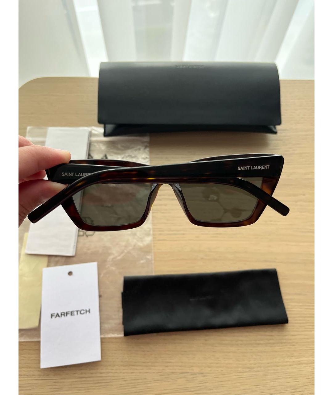 SAINT LAURENT Коричневые пластиковые солнцезащитные очки, фото 6