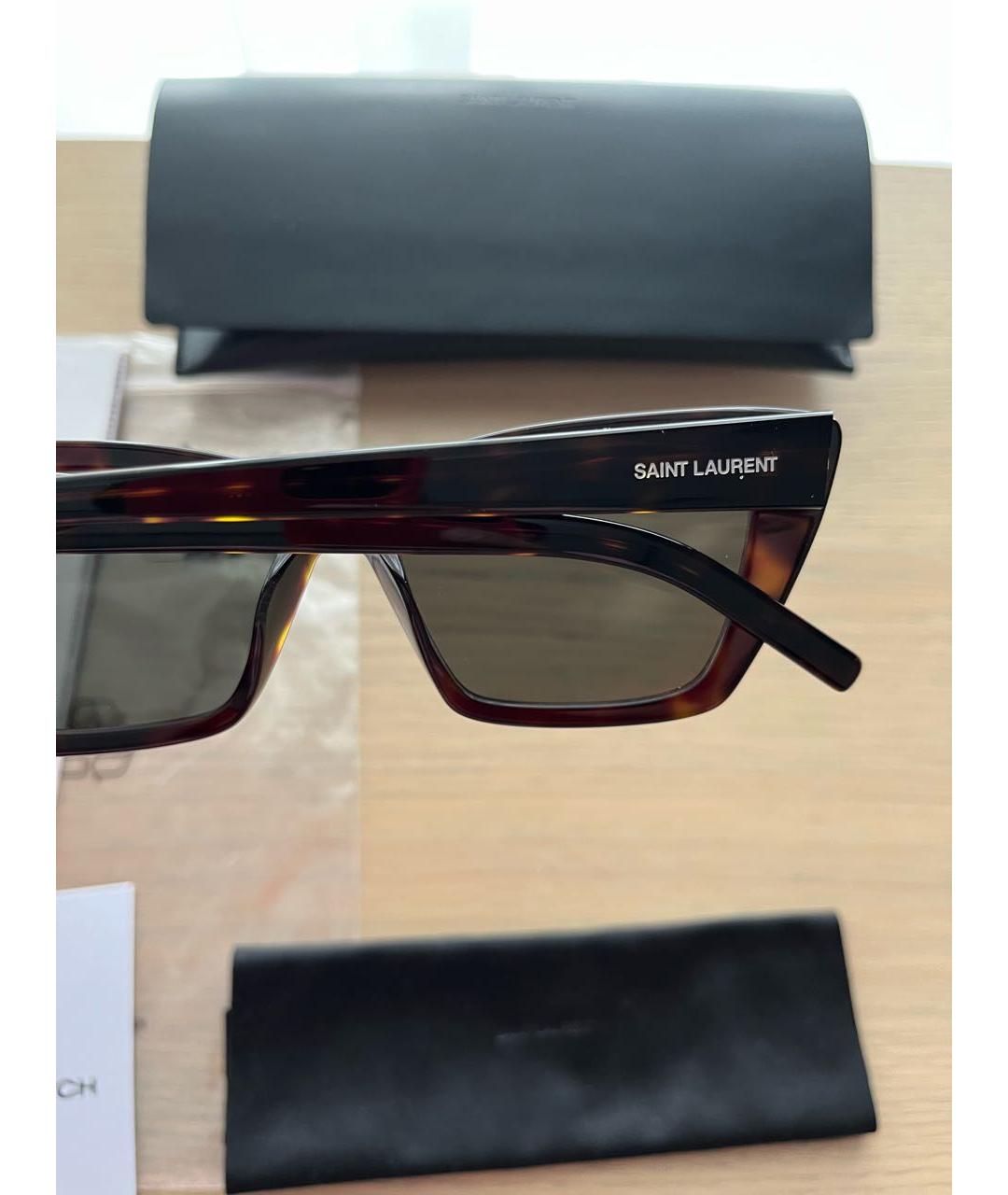 SAINT LAURENT Коричневые пластиковые солнцезащитные очки, фото 4