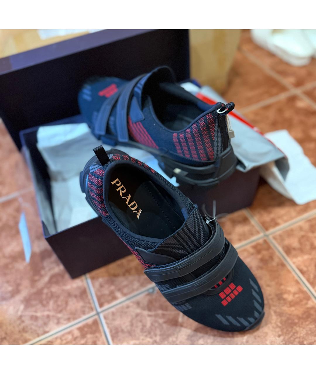 PRADA Черные текстильные низкие кроссовки / кеды, фото 2