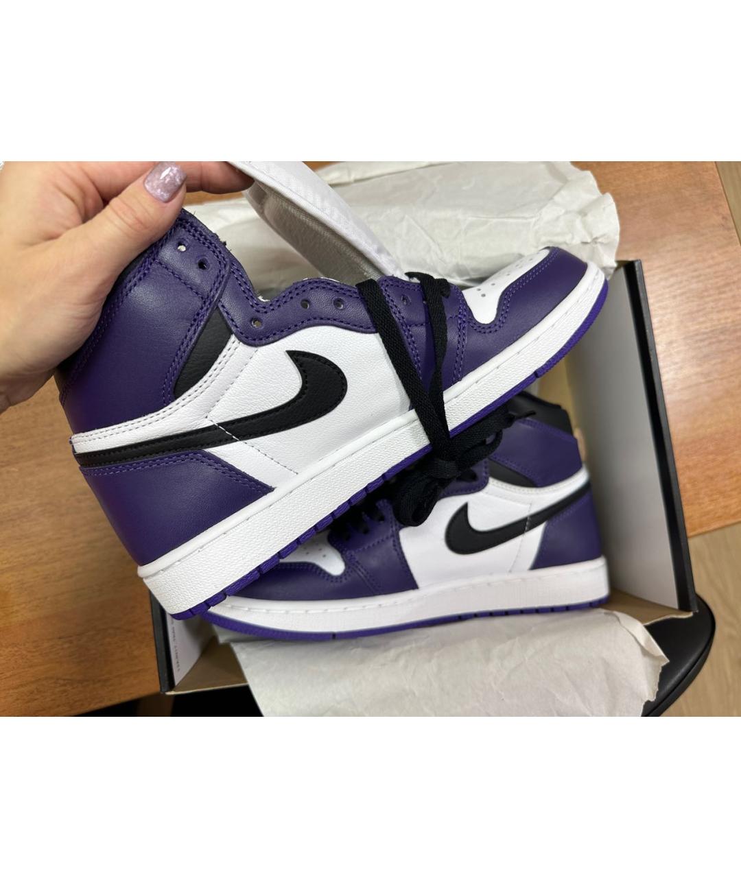 NIKE Фиолетовые кожаные высокие кроссовки / кеды, фото 2