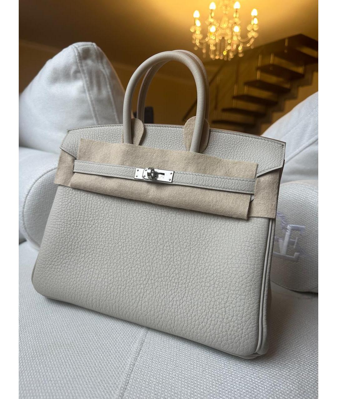 HERMES Серая кожаная сумка с короткими ручками, фото 3