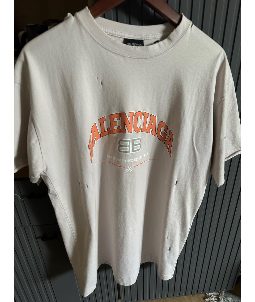 BALENCIAGA Бежевая хлопковая футболка, фото 6