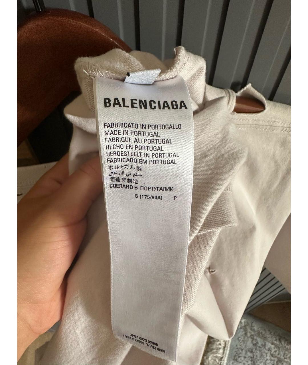 BALENCIAGA Бежевая хлопковая футболка, фото 4