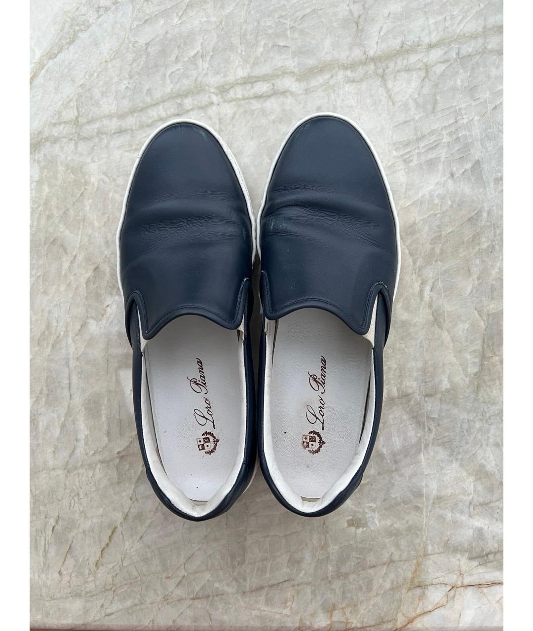 LORO PIANA Синие кожаные слипоны, фото 3