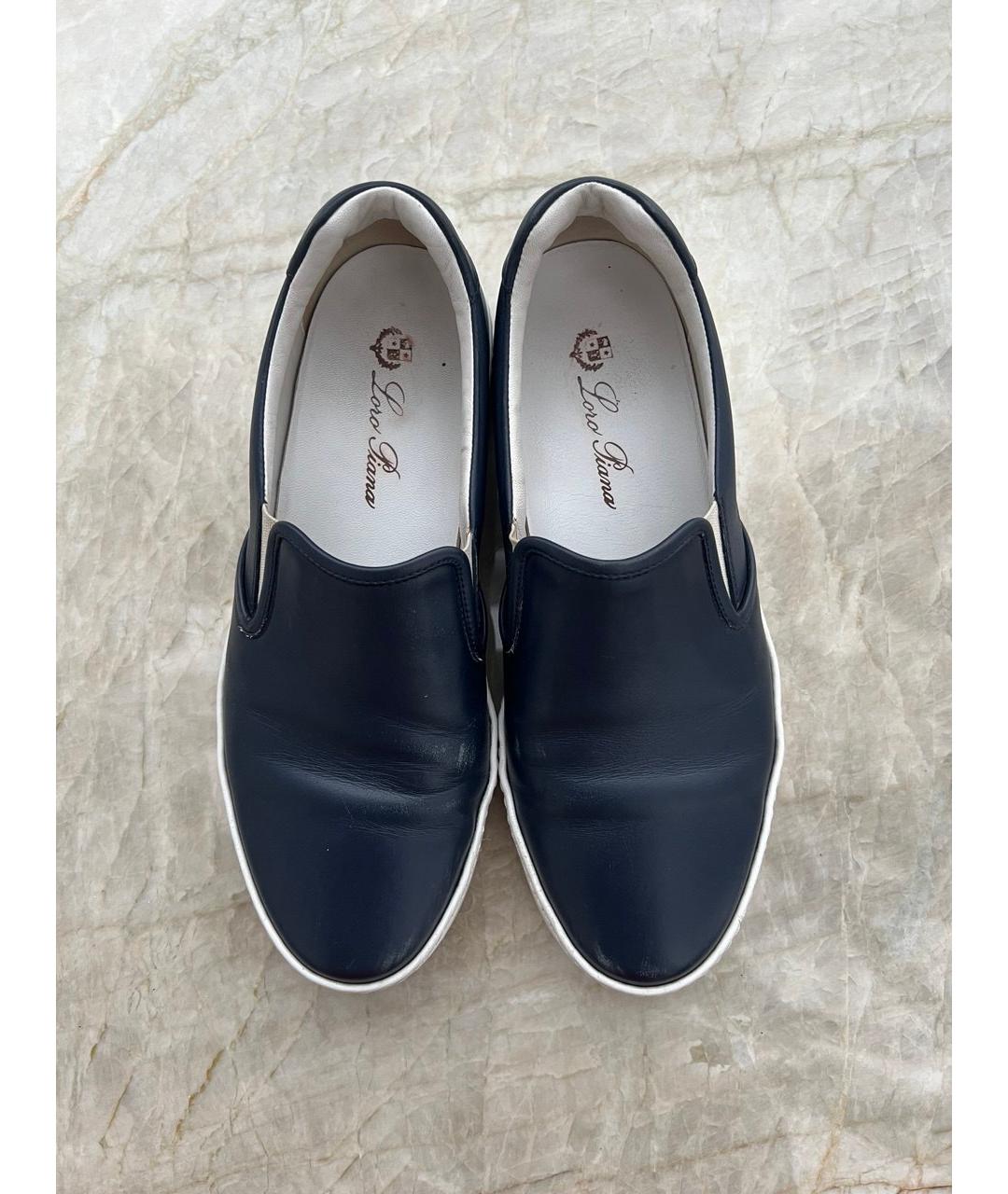 LORO PIANA Синие кожаные слипоны, фото 2