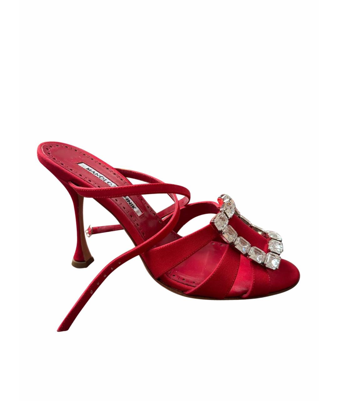 MANOLO BLAHNIK Красные текстильные босоножки, фото 1