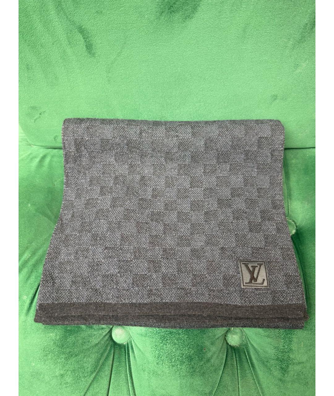 LOUIS VUITTON Серый шерстяной шарф, фото 5