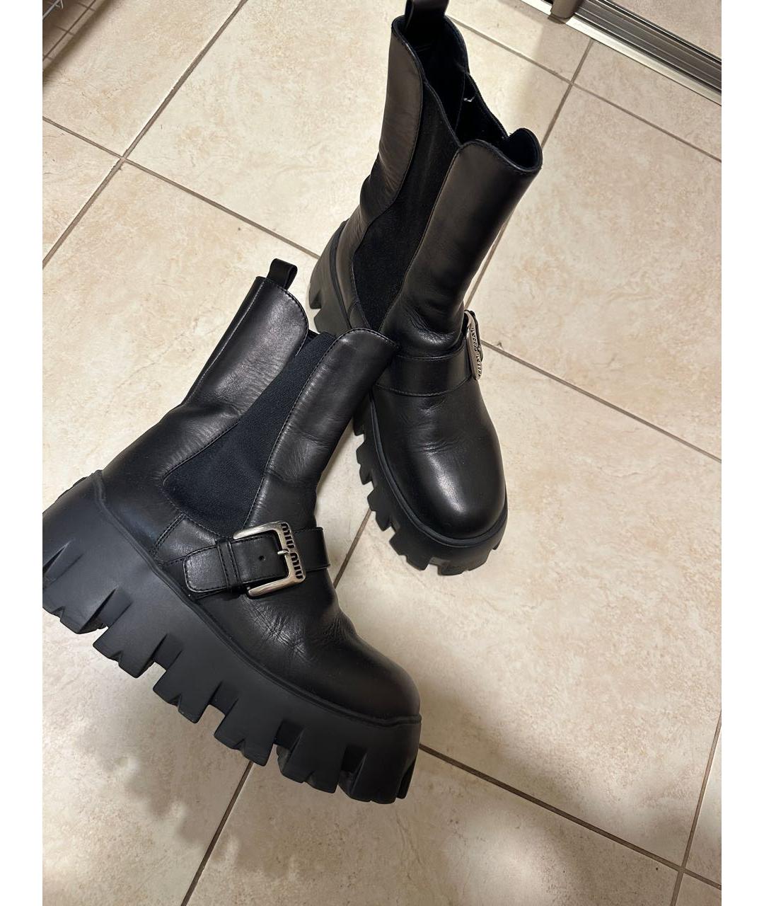 MIU MIU Черные кожаные ботинки, фото 3