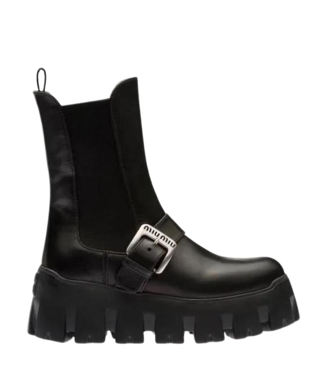 MIU MIU Черные кожаные ботинки, фото 1