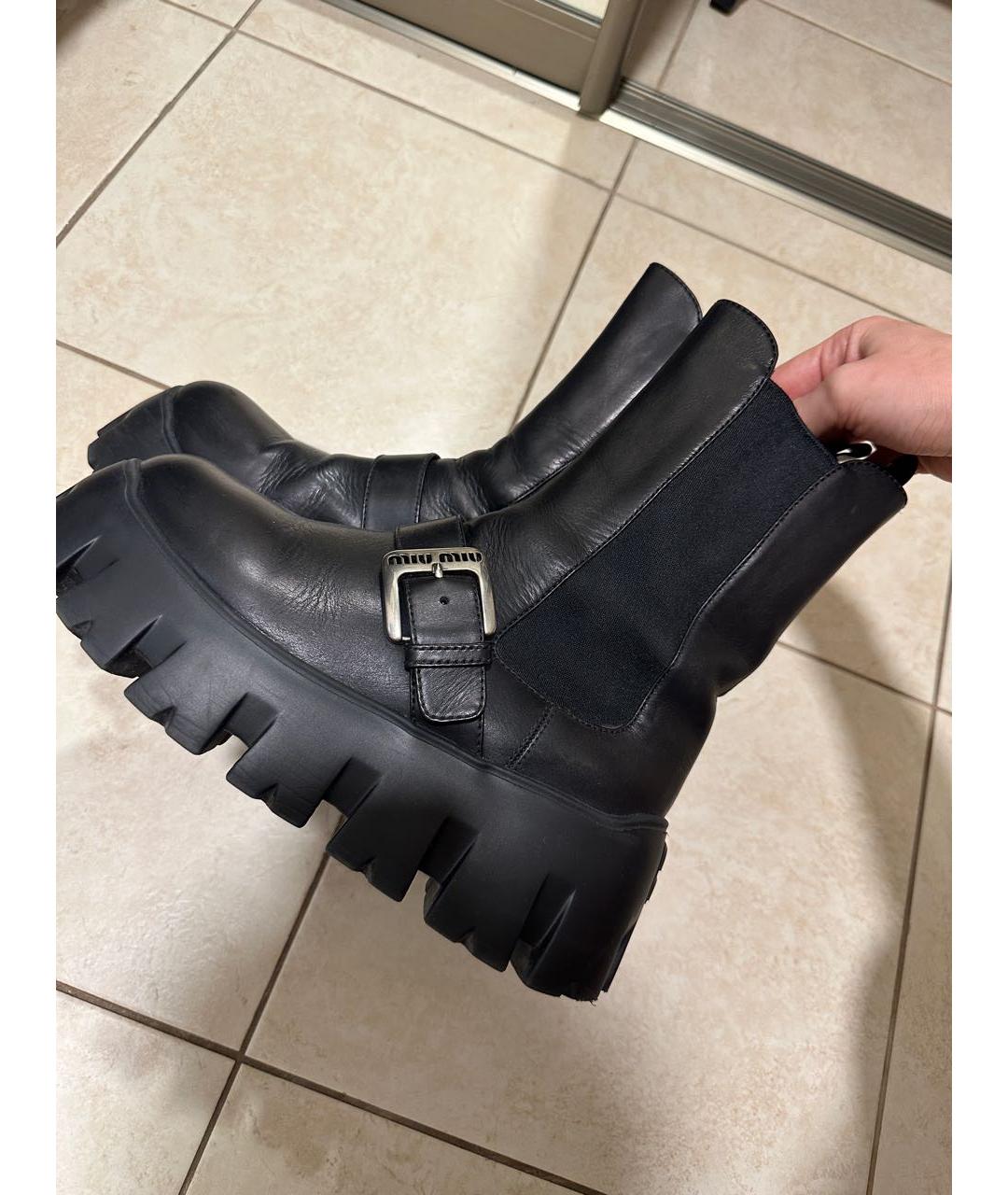 MIU MIU Черные кожаные ботинки, фото 4