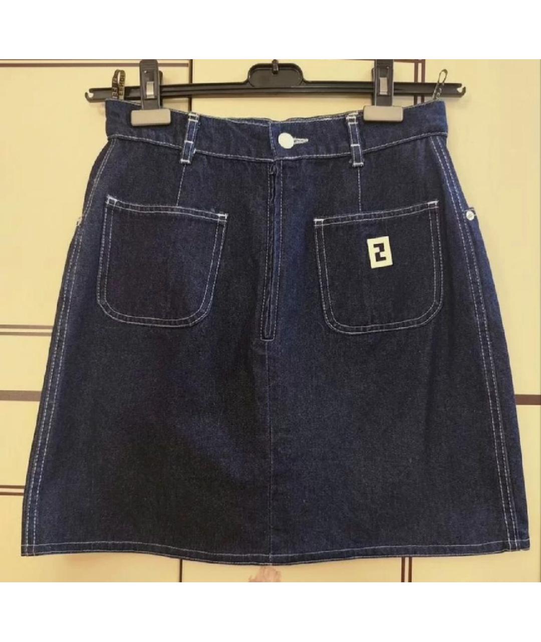 FENDI Темно-синяя деним юбка мини, фото 2