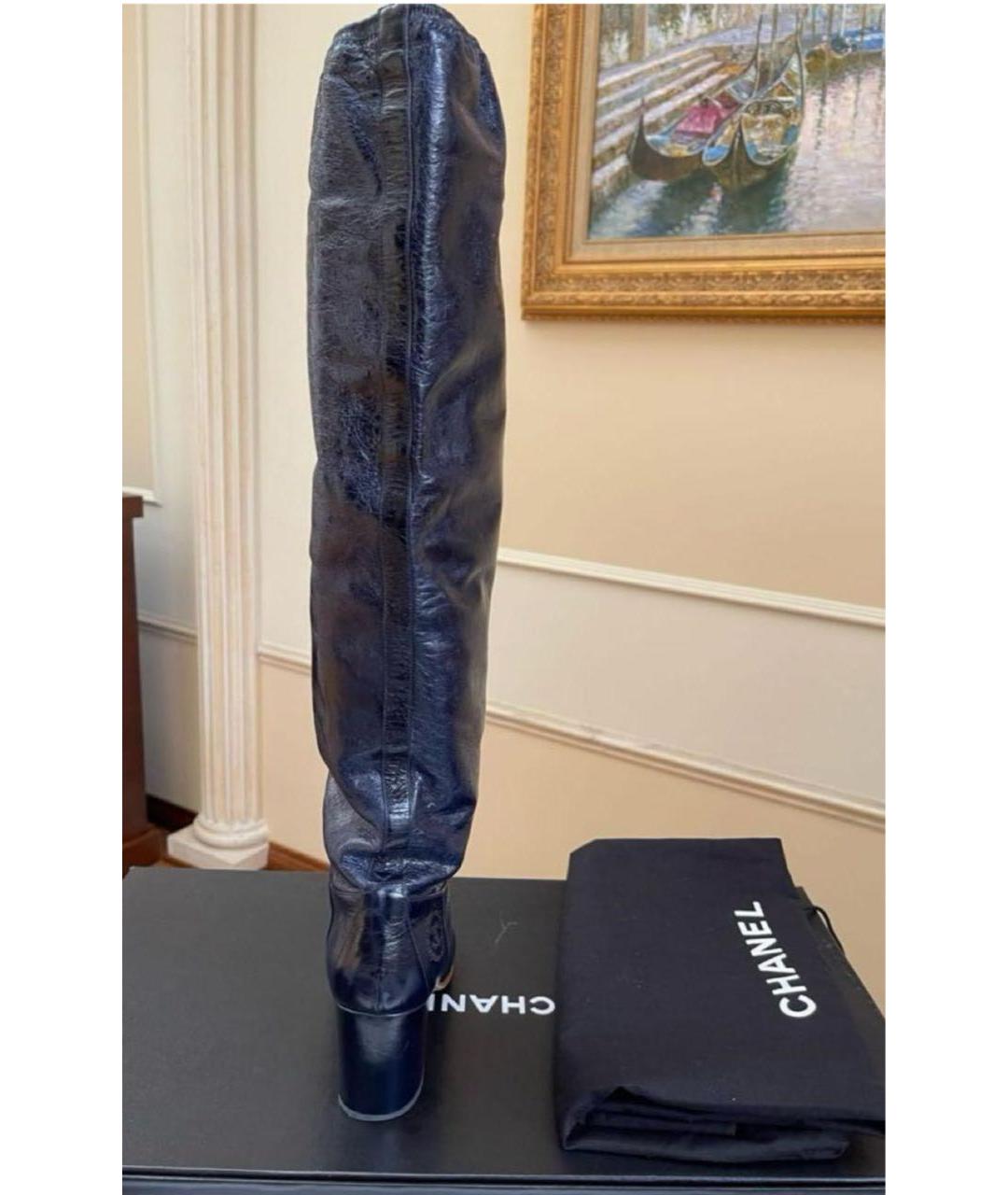 CHANEL Темно-синие кожаные сапоги, фото 4
