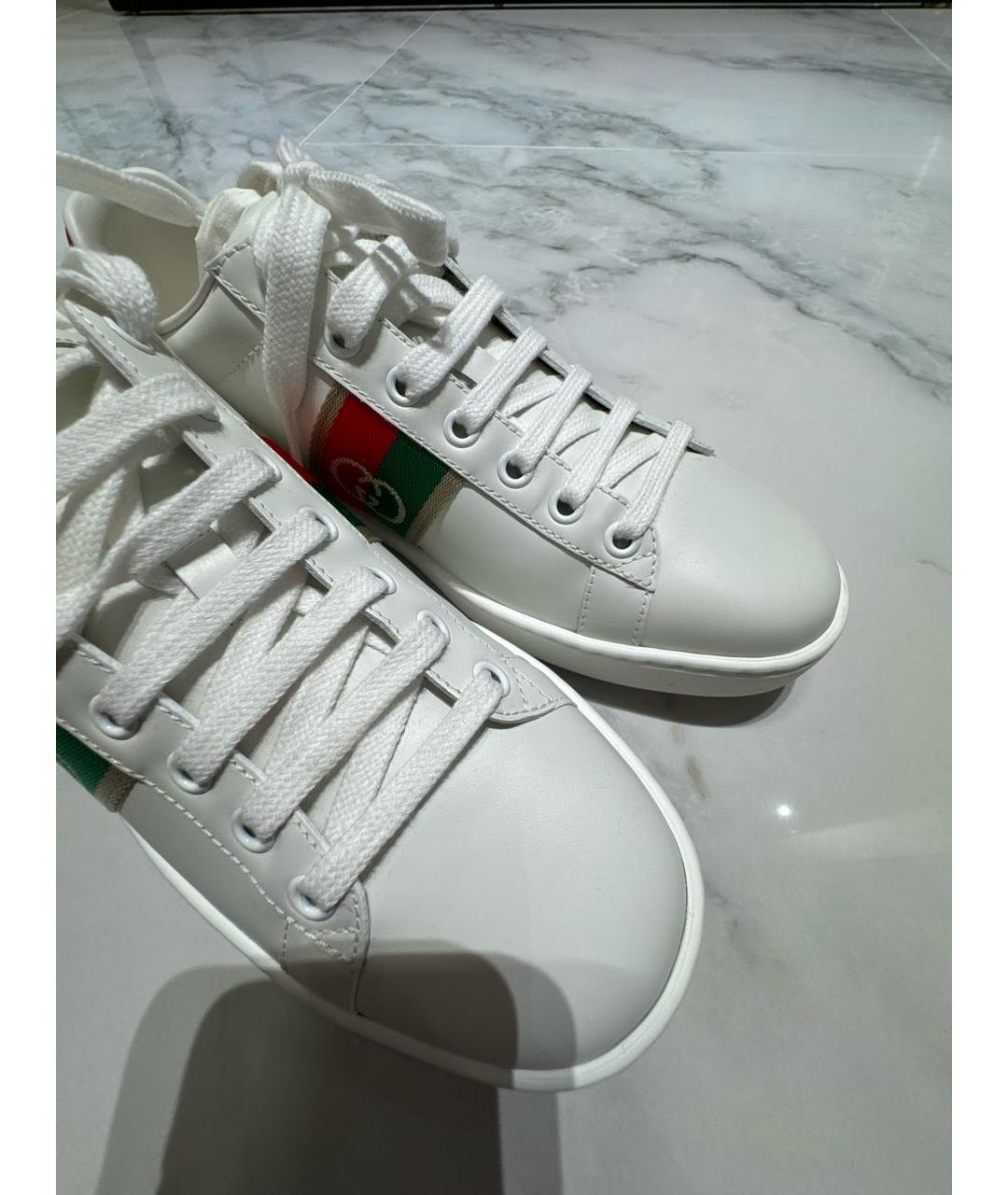 GUCCI Белые кожаные кеды, фото 7