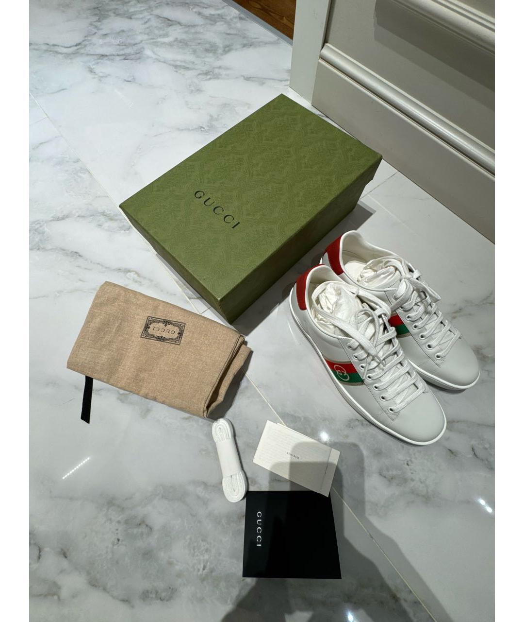 GUCCI Белые кожаные кеды, фото 5