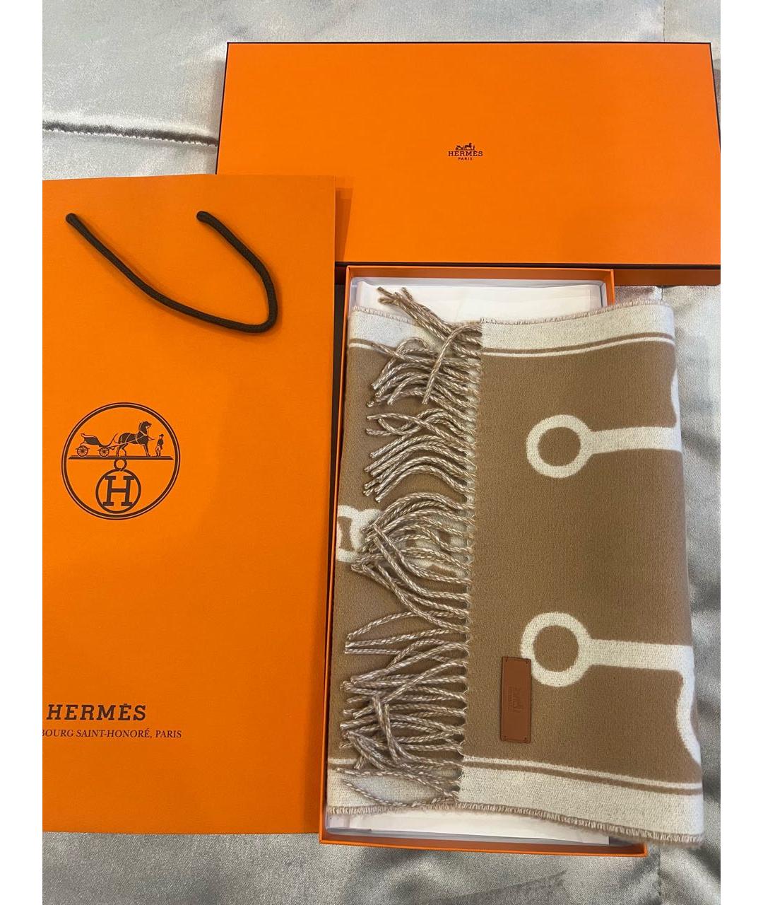 HERMES Бежевый кашемировый шарф, фото 4