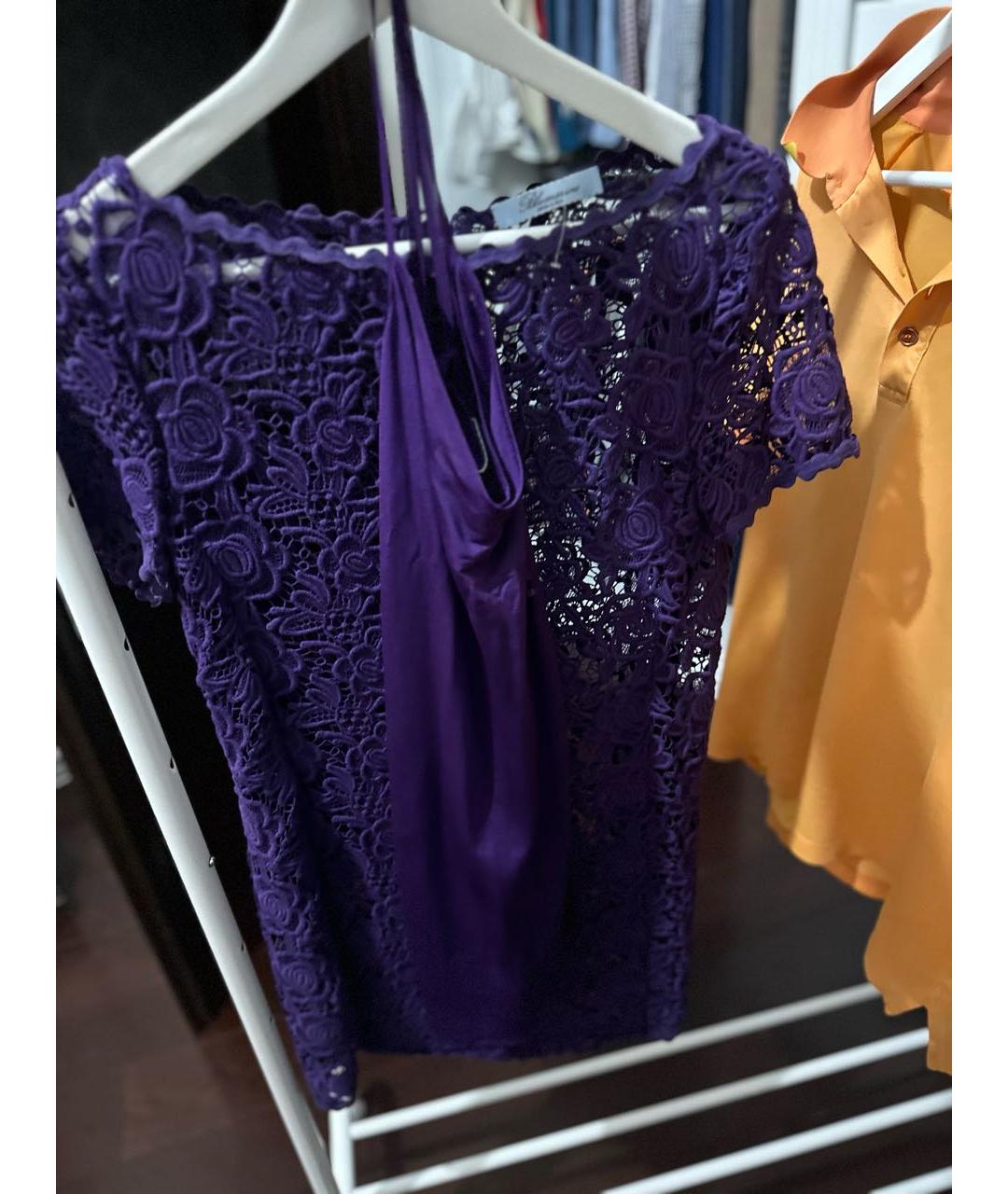 BLUMARINE Фиолетовое хлопко-эластановое коктейльное платье, фото 4