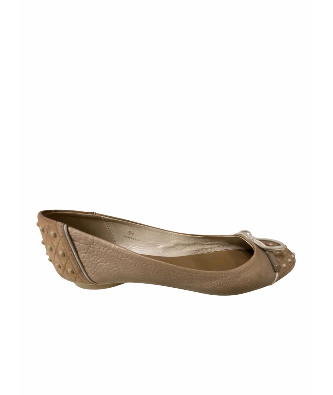 TOD'S Бежевые кожаные балетки, фото 1
