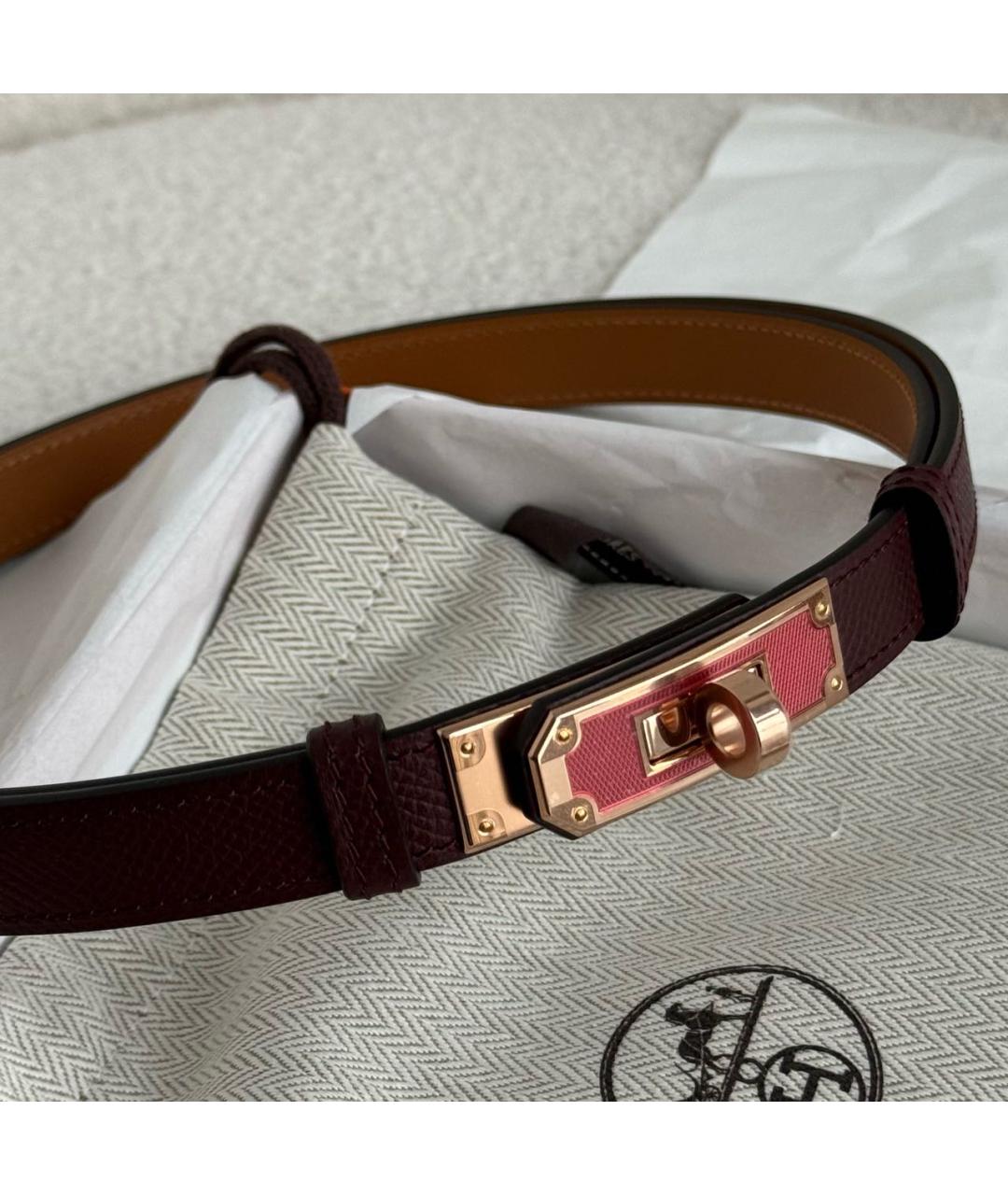 HERMES Бордовый кожаный ремень, фото 2