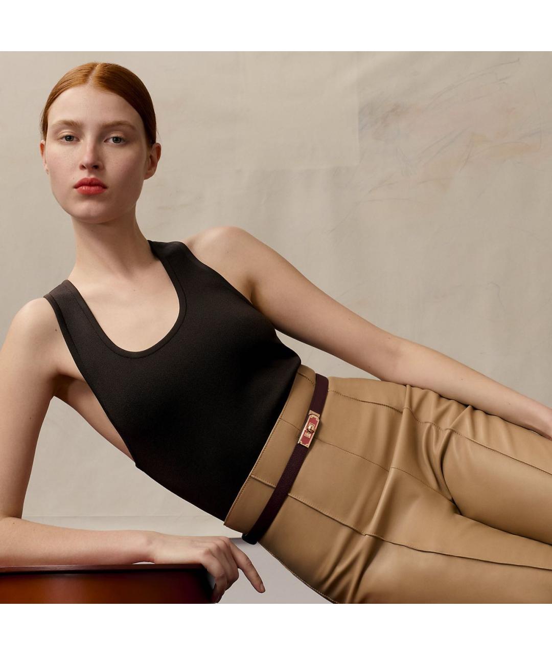 HERMES Бордовый кожаный ремень, фото 3