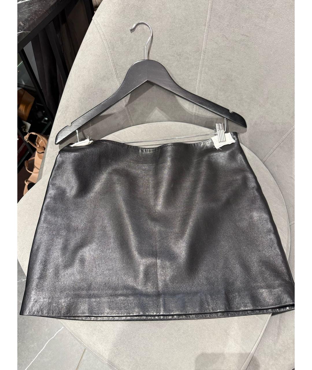 SAINT LAURENT Черная кожаная юбка мини, фото 3