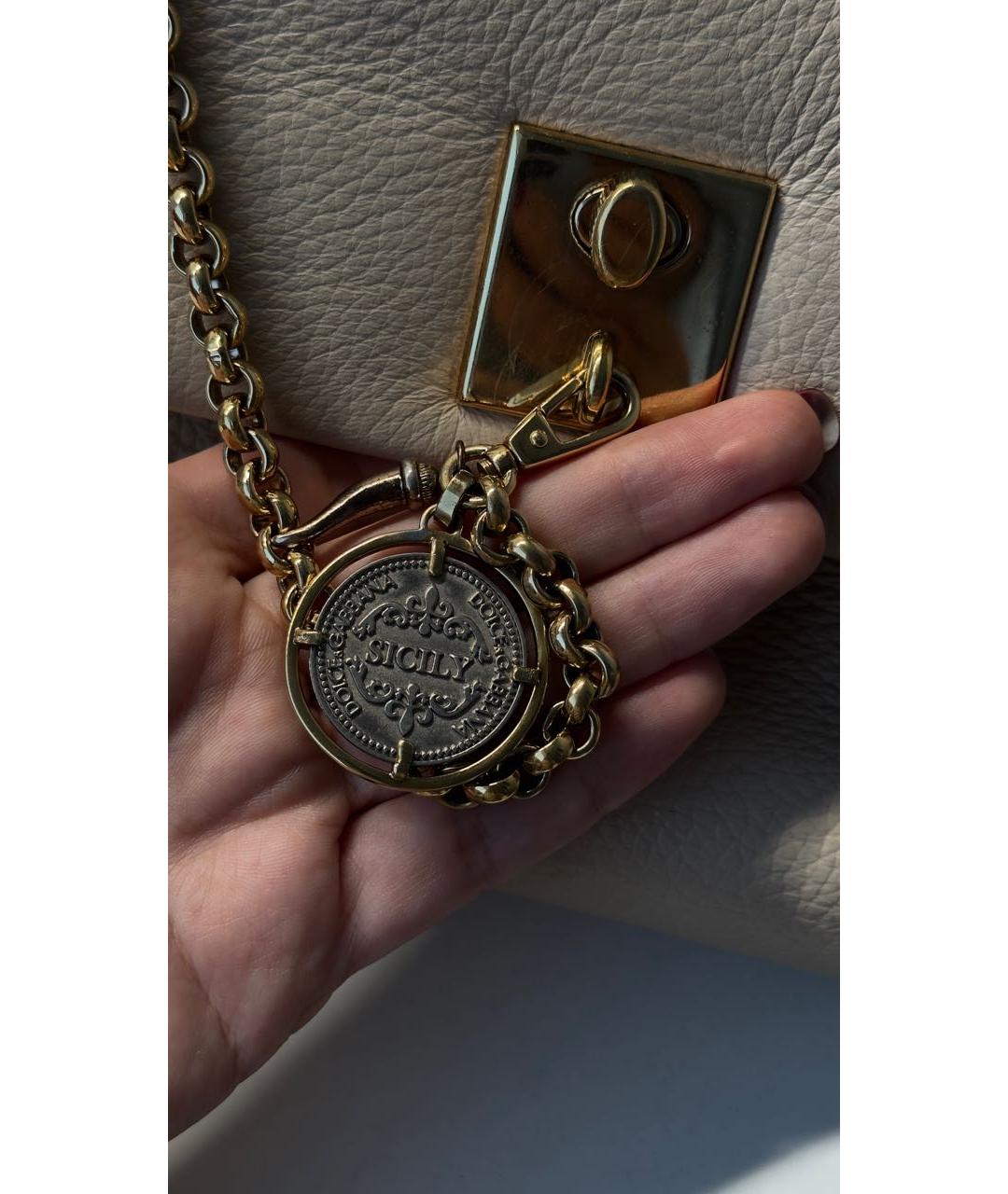 DOLCE&GABBANA Бежевая кожаная сумка с короткими ручками, фото 6