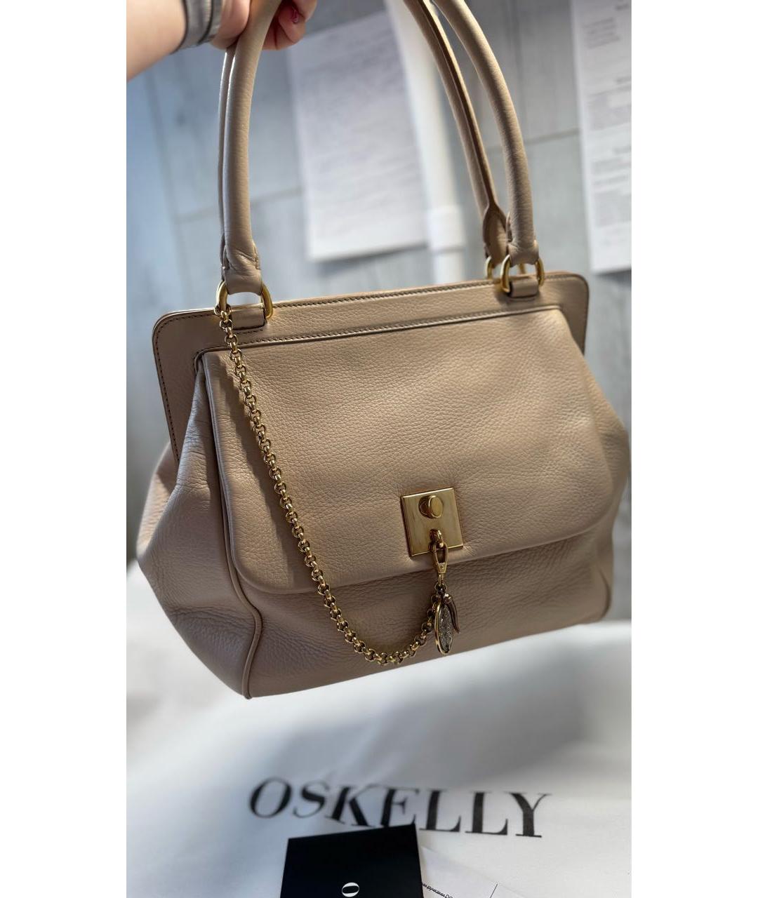 DOLCE&GABBANA Бежевая кожаная сумка с короткими ручками, фото 9